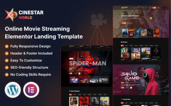 Cinestar World Online Movie Streaming Elementor Landing Template