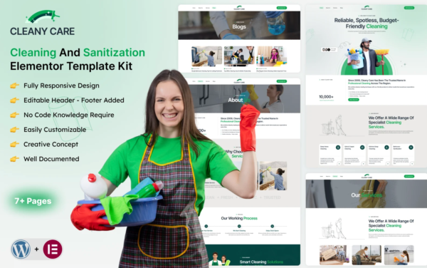 Cleany Care – Cleaning And Sanitization Elementor Template Kit
