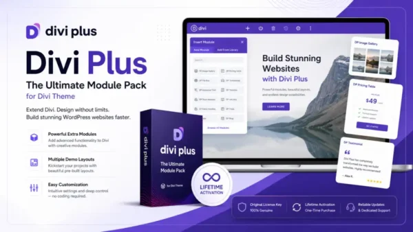 Divi Plus – The Ultimate Module Pack WordPress Plugin with original license key Activation for lifetime 2.2.1