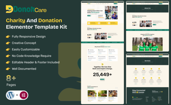 Donor Care Charity And Donation Elementor Template Kit