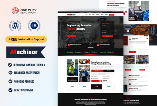 Machinor Industrial & Engineering Multipurpose WordPress Elementor Template Kit