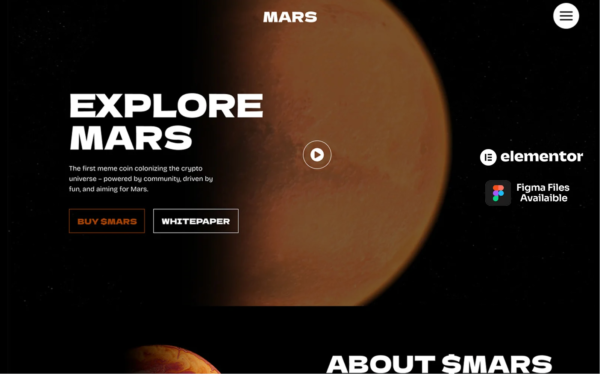 Mars – Crypto Meme Coin Elementor Landing Page