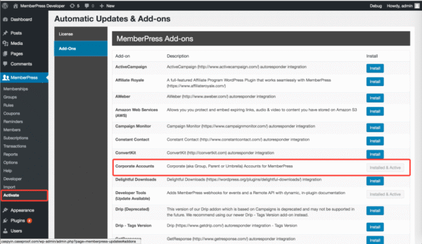 MemberPress Corporate Accounts Addon 1.6.1