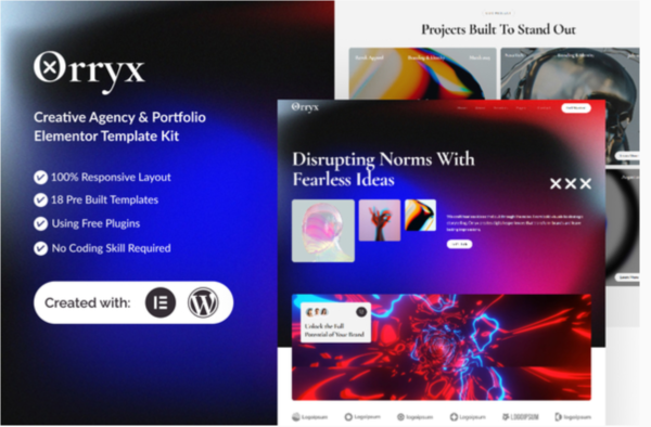 Orryx Creative Agency & Portfolio Elementor Template Kit