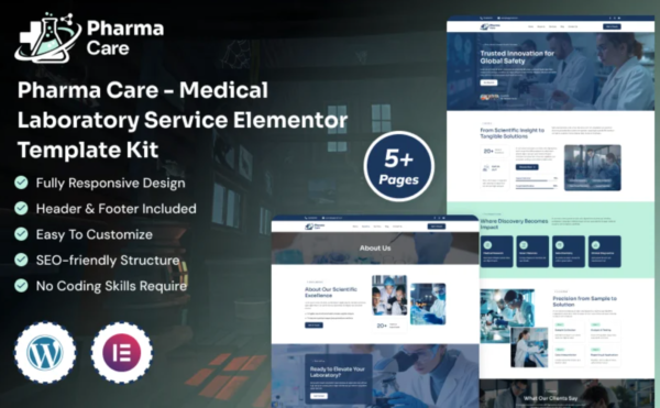 Pharma Care Medical Laboratory Service Elementor Template Kit