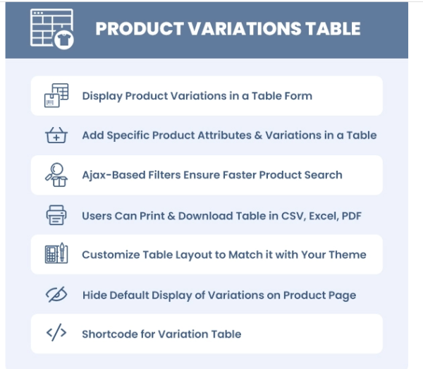 Product Variations Table for WooCommerce 1.4.0
