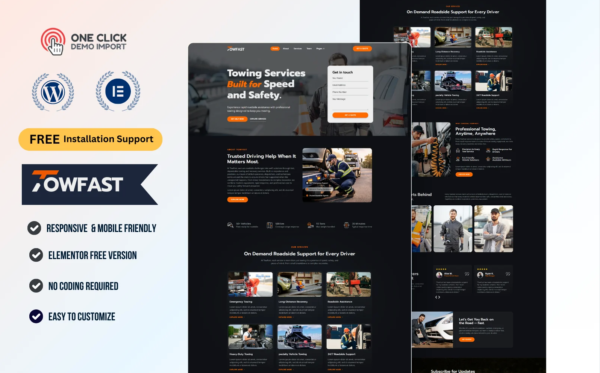 Towfast – Towing & Roadside Assistance WordPress Elementor Template Kit