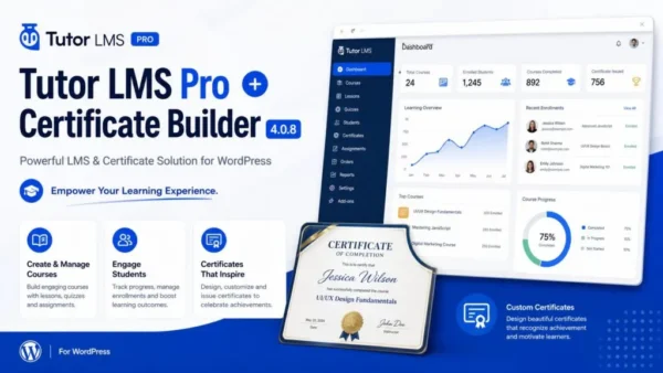 Tutor LMS Pro + Certificate Builder 4.1.3 + 1.3.2